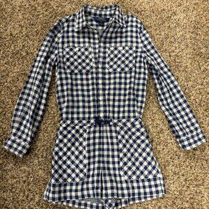 Polo Romper - Blue / White Checkerboard Pattern - Girls Size 8 - 1845